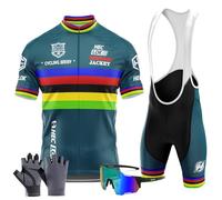HECLOK Abbigliamento Manica Corta Tuta Ciclismo Uomo Estate Completo Ciclismo Uomo Set+Pantaloncini Ciclismo 9D Gel Imbottito con Bretelle MTB＋Guanti da Ciclismo, Occhiali da Ciclismo (Typ-6,L)