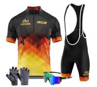 HECLOK Completo Ciclismo Estivo Abbigliamento Ciclismo Manica Corta Tuta Ciclismo Uomo +Pantaloncini Ciclismo 9D Gel imbottito con Bretelle，MTB Dedicato＋Guanti,Occhiali da Ciclismo (TYP-1,S)