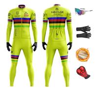 HECLOK Completo Ciclismo Invernale Uomo: Antivento Maglia Termica Manica Lunga in Pile e Salopette con Gel | Abbigliamento per Bici da Corsa, MTB (TYP-7,L)