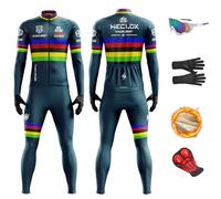 HECLOK Completo Ciclismo Invernale Uomo Manica Lunga - 9D Gel, Antivento | 9D Gel, maglia termica in pile, salopette inclusa, 3 tasche posteriori, antivento, per bici da corsa e MTB