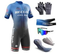 HECLOK Maglia da Ciclismo da Uomo Manica Corta Estivo Set，Body Ciclismo Uomo，Tuta Monopezzo Imbottitura Premium specifica per la Competizione Imbottito Pantaloncini，Tuta da Triathlon (Typ-9,3XL)