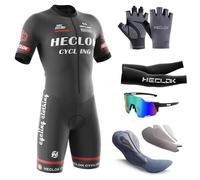 HECLOK Maglia da Ciclismo da Uomo Manica Corta Estivo Set，Body Ciclismo Uomo，Tuta Monopezzo Imbottitura Premium specifica per la Competizione Imbottito Pantaloncini，Tuta da Triathlon (Typ-6,S)