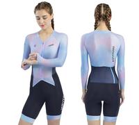 HECLOK Tuta Ciclismo Strada Donna Manica Lunga Traspirante - Body Triathlon Una Pezzo per Strada e Triathlon, Fondello Alta Densità | Asciugatura Rapida | UV UPF 50+ | 2 Tasche (Set-1,m)