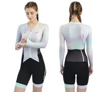 HECLOK Tuta Ciclismo Strada Donna Manica Lunga Traspirante - Body Triathlon Una Pezzo per Strada e Triathlon, Fondello Alta Densità | Asciugatura Rapida | UV UPF 50+ | 2 Tasche (Set-4,x_l)
