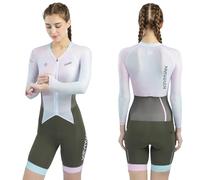 HECLOK Tuta Ciclismo Strada Donna Manica Lunga Traspirante - Body Triathlon Una Pezzo per Strada e Triathlon, Fondello Alta Densità | Asciugatura Rapida | UV UPF 50+ | 2 Tasche (Set-5,4x_l)