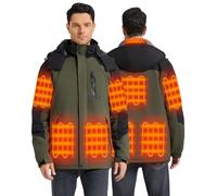 Hecusma Giacca riscaldante da uomo con powerbank da 18400mAh 12V, giacca termica da uomo calda e imbottita, giacca riscaldante da uomo con cappuccio rimovibile, impermeabile e a prova di vento per sci