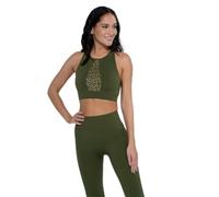 HECVS|#HEART and SOUL, Top Donna, Riviera Leo-Green Bush, Reggiseno Sportivo Con Spalline Incrociate Sulla Schiena E Disegno Maculato Fatto Di Borchie Dorate, verde, XS/S