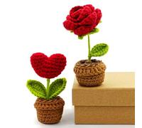 HeDaKang Regali per donne all'uncinetto, fiori di compleanno per famiglie, amici, colleghi fatti a mano, rose artificiali, piante artificiali per soggiorno, ufficio, decorazione auto