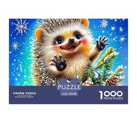 Hedgehog in Christmas Hat Holding Cookie Pezzi Lisci Ottimo Allenamento Mentale, Adatto Per Intrattenimento Familiare E Relax Personale 52x38cm/1000pcs