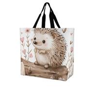 Hedgehog Sitting On Top Borsa Da Spiaggia Portatile Borsa Della Spesa Resistente Tote Per Shopping Casa Donna