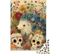 Hedgehog with Sugar Skulls And Flowers Jigsaw Puzzle Impossibili 1000 Pezzi Decorazione Per La Casa. Giochi Rilassamento E Intelligence Per Adulti E Ragazzi Da 14 Anni 70x50cm/1000pcs
