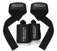 Hee-Star® Polsini Palestra + Straps - Set Completo per Esercizi di Spinta e di Tirata - Wrist Wraps + Lifting Straps - Polsiere e Straps Palestra - No Pain No Gain