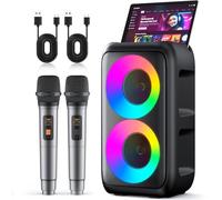HEEBUKE Karaoke con Microfono, Karaoke Professionale Completo per Adulti con 2 Microfoni Wireless Cassa Bluetooth Potatile con PA Sistema, Due altoparlanti da 10W, Configurare il subwoofer
