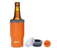 HEECN® Cooler Sleeve - Refrigeratore per bottiglie - Raffreddamento per lattine di birra -Guaina 33cl per Birra & Bevande - Tazza Termica 2 Coperchi & Apribottiglie (Arancia)