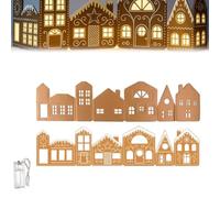 HeeHom Set pieghevole con villaggio di pan di zenzero con luci a corda, riutilizzabile, decorazione natalizia da tavolo per casa, cucina, soggiorno, centrotavola festivo (1 set)