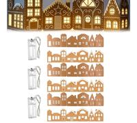 HeeHom Set pieghevole con villaggio di pan di zenzero con luci a corda, riutilizzabile, decorazione natalizia da tavolo per casa, cucina, soggiorno, centrotavola festivo (3 set)