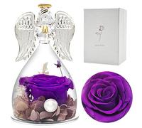heekim Regali Compleanno Donna, Angeli Statuette con Rosa Eterna, Floreale Fatta a Mano, Regalo Mamma Nonna Moglie Fidanzata Anniversario Compleanno Valentine Regali per Lei (Viola)