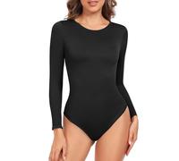 heekpek Body Donna Maniche Lunghe Elegante Shapewear Intimo Modellante Bodysuit Scollo Rotondo Elasticità Camicia Body Sottogiacca Donna Manica Lunga, Nero, S