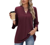 heekpek Camicia Donna Elegante Scollo a V Magliette Donna Manica a 3/4 T Shirt Donna Casual Sciolto Top Primavera Estiva e Autunno, Borgogna, M