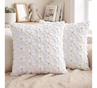 Heekpek Copricuscini 45x45 cm Set da 2 in Peluche con Margherita | Velluto double face goffrato 3D, fiorellini bianchi, peluche soffice, tessuto spesso 225 g, decoro per divano e camera
