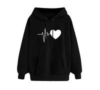 heekpek Felpe con Cappuccio Donna Felpa Stampa d'Amore Pullover Manica Lunga Hoodie Basic Casual Sweatshirt Outwear Tops Maglione Donna Caldo Ragazza Invernale,Nero L