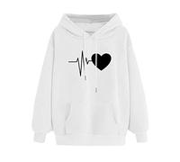 heekpek Felpe con Cappuccio Donna Felpa Stampa d'Amore Pullover Manica Lunga Hoodie Basic Casual Sweatshirt Outwear Tops Maglione Donna Caldo Ragazza Invernale,Bianco L