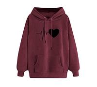 heekpek Felpe con Cappuccio Donna Felpa Stampa d'Amore Pullover Manica Lunga Hoodie Basic Casual Sweatshirt Outwear Tops Maglione Donna Caldo Ragazza Invernale,Vino Rosso L
