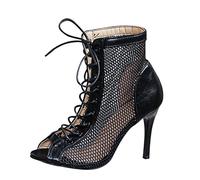 Heels Dance Class Bootie - Sandali con tacco alto, con décolleté sexy, in rete, con tacchi alti, sandali con lacci e bocca di pesce, scarpe da ballo, da donna, sandalo comfort, 10 cm, 01nero 9 5 cm