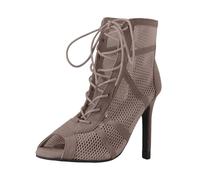 Heels Dance Shoes - Scarpe da Ballo Donna in Rete con Tacco Spillo,Lacci e Bocca Sandali Tacchi da Latino Americano Moda Sexy Sandalo Tango Argentino Eleganti Comfort 7/10 cm,Kaki,43