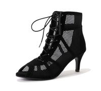 Heels Dance Shoes - Scarpe da Ballo Donna in Rete con Tacco Spillo,Lacci e Bocca Sandali Tacchi da Latino Americano Moda Sexy Sandalo Tango Argentino Eleganti Comfort 7/10 cm,Nero,38
