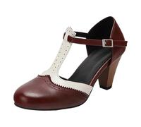 Heels Donna Chic Ed Elegante Scarpe Tacco Blocco T Bicolore traforato | Heels Pourtravail Matrimonio Serata Festa High Heel Danza Tacco Blocco Punta Chiusa Ete Autunno Scarpa