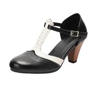 Heels Donna Chic Ed Elegante Scarpe Tacco Blocco T Bicolore traforato | Heels Pourtravail Matrimonio Serata Festa High Heel Danza Tacco Blocco Punta Chiusa Ete Autunno Scarpa