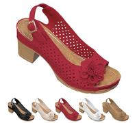 Heels UK - Scarpe da ginnastica da donna, con tacco basso, senza schienale, senza lacci, da donna, sandali color crema, Rosso, 5.5 UK 3X-Narrow