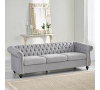 Heemab Divano a 3 posti in stile Chesterfield con bottoni e dettagli a chiodo, design contemporaneo, basso profilo, grigio