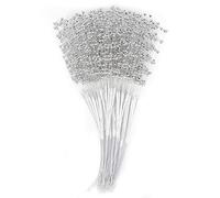 HEEPDD 100 Pezzi di Perle Bianche, Fili di Perline Floreali Fatti a Mano, Bastoncini di Perle Decorativi per Feste di Matrimonio e Artigianato Fai-da-te (SILVER)