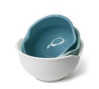 HEEPDD 3 Pezzi di Insalata, Ciotole da Porto in Plastica di Miscelazione Infrangibile Utensili da per Pasta di Cereali Snack Popcorn (Blu verde bianco)