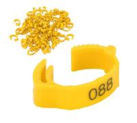 HEEPDD Anelli di Piede Pollame da 100 Pezzi, Bande di Gambe di Identificazione Etichette Numerate per Anatra di Pollo con Design Retrattile a 6 Slot di Scheda Materiale Sicuro (Yellow)