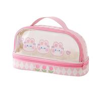 HEEPDD Astuccio Trasparente di Grande capacità, Borsa Impermeabile in PVC PU Simpatico Cartone Animato, Ideale per Studenti e Viaggiatori di Trucco (Coniglietto rosa)
