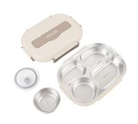 HEEPDD Lunch Box/Box Lunch 1500ml Multi Scomparti Contenitore per Alimenti con Zuppa Ciotola Cucchiaio Bacchette Borsa per Lavoro Scuola Picnic Acciaio Inossidabile 316 Nan (Beige)