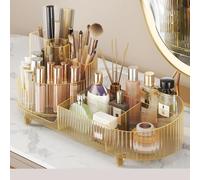 HEEPDD Make -Up Organizer a Spazzole Rotante Scatola di Stoccaggio per Cosmetici e Gioielli su vanità o Cassettiera, Modello Domestico Trasparente Durevole per le Fogne di Bellezza (Oro trasparente)