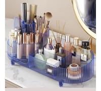 HEEPDD Make -Up Organizer a Spazzole Rotante Scatola di Stoccaggio per Cosmetici e Gioielli su vanità o Cassettiera, Modello Domestico Trasparente Durevole per le Fogne di Bellezza (Blu trasparente)