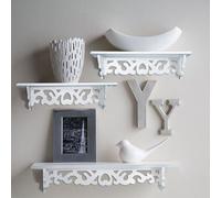 HEEPDD Mensola da Parete in Legno Rustico, Design in Filigrana Vintage, Robusto Legno di Plastica, Perfetta per l'organizzazione della Camera da Letto, del Bagno e della, Set di 3 Mensole Sospese