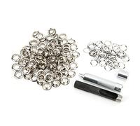 HEEPDD Occhielli in Metallo, Kit di Attrezzi con Occhiello in Ottone per Tessuto, Tela, Pelle, Artigianato Fai-da-te, Tende, Tende, Attrezzi in Pelle (Bottoni con occhiello ad aria con bordo argento