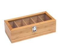 HEEPDD Organizzatore per Bustine di tè in Legno, Scatola da tè in bambù a 5 Griglie con Finestra in Vetro Acrilico e Coperchio con Chiusura Magnetica Porta Bustine di per Ordinare (Come mostrato)