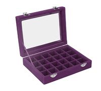 HEEPDD Portagioie compatto in velluto con 24 scomparti per orecchini, anelli, bracciali, orologi, spille e altro ancora, design elegante con display trasparente, ideale per riporre gioielli (viola)