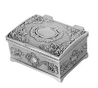 HEEPDD Portagioie Vintage, Design Antico in Metallo Intagliato a Mano, Interno Protettivo in Velluto, Organizer per Gioielli Compatto 2,6x2,1x1,3 Pollici, Perfetto per Riporre Anelli, Orecchini e