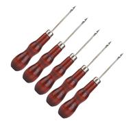 HEEPDD Punteruolo con Manico in Legno da 5 Pezzi per Cucire e Cucire, Punta in Metallo Resistente, Lunghezza 12,5 Cm, Ideale per Lavorazione della Pelle e Riparazione di Scarpe