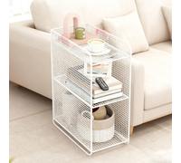 HEEPDD Ripiano Portaoggetti in Metallo, Scaffale Resistente, Ripiano Laterale Funzionale per l'organizzazione della Camera da Letto (WHITE)