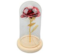 HEEPDD Rosa eterna luminosa, bel simbolismo, felicità, rosa romantica in una cupola di vetro con base in legno trasparente, San Valentino per decorazione della casa (foglia oro, rosa rossa)
