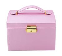 HEEPDD Scatola portaoggetti, organizzatore per orologi e gioielli, elegante pelle PU, 3 ripiani, grande capacità, con specchio per trucco, facile da usare, pelle PU, ferro, vetro, floccato, cartone